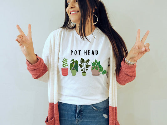 Pot Head T-Shirt - Shirt with plants - Gift for plant lover - Green Thumb Shirt