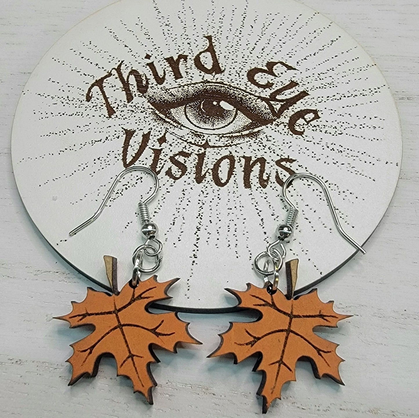 Maple Leaf, Orange, Dangle Fall Earrings