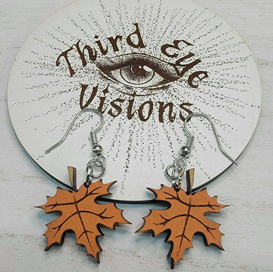 Maple Leaf, Orange, Dangle Fall Earrings