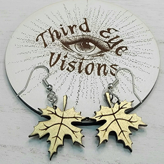 Maple Leaf, Gold, Dangle Fall Earrings