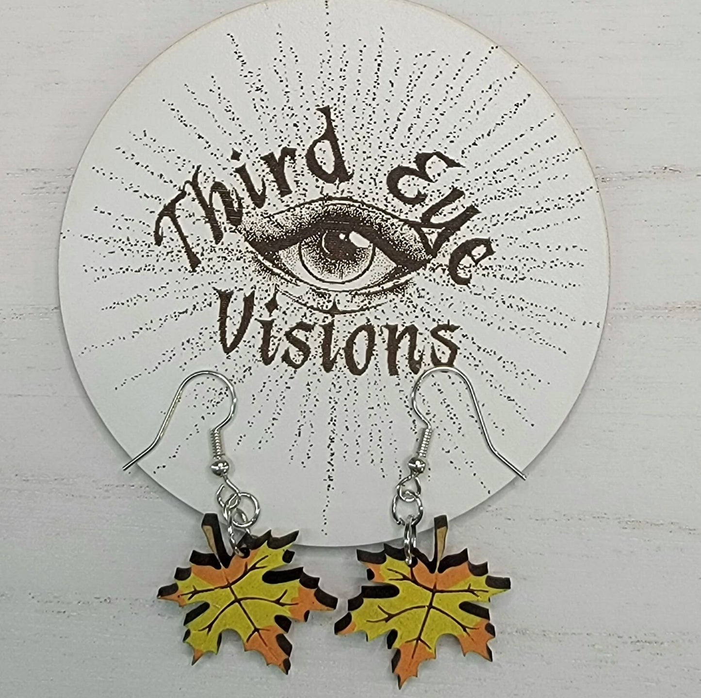 Maple Leaf, Gold, Yellow, Orange, Dangle Fall Earrings