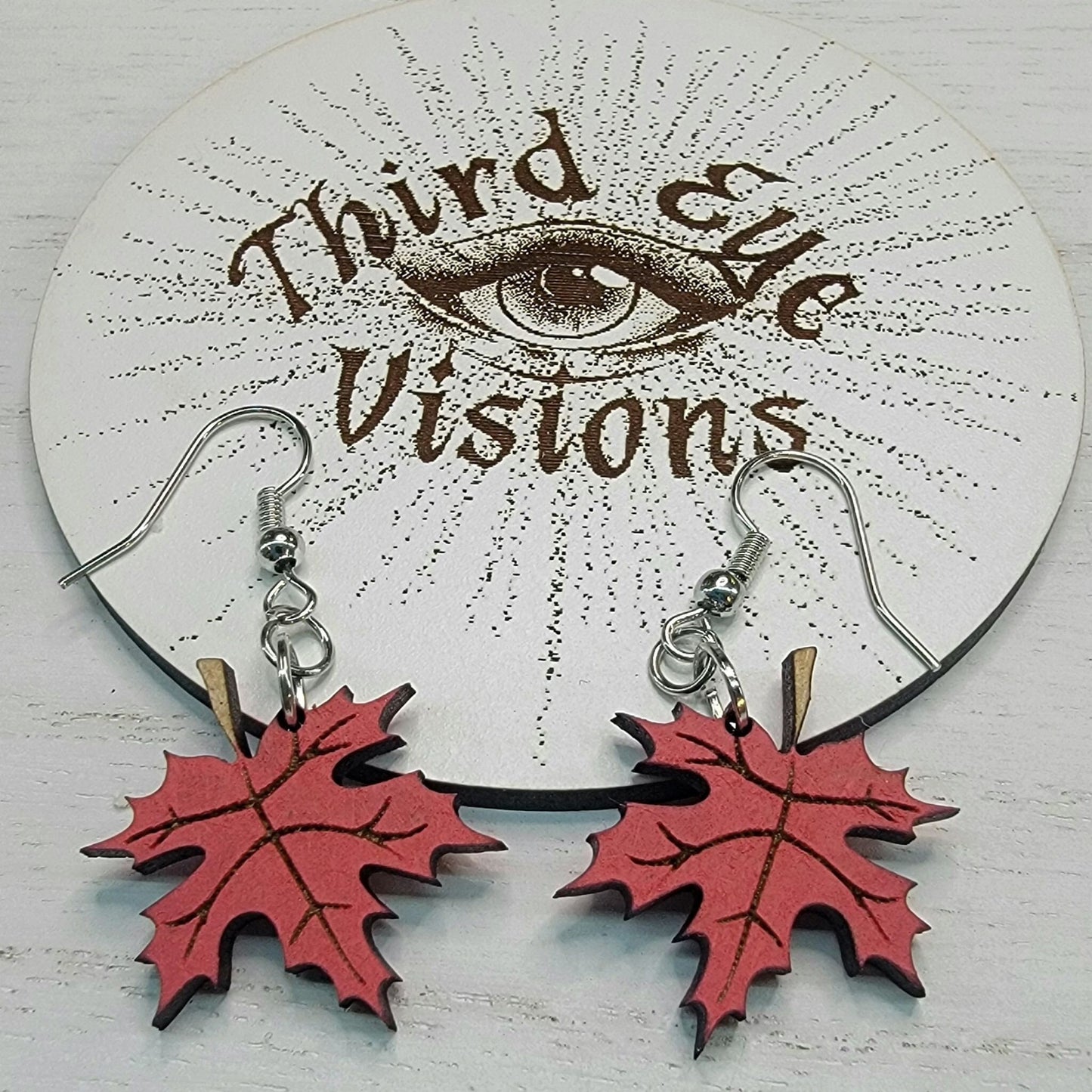 Maple Leaf, Red, Dangle Fall Earrings