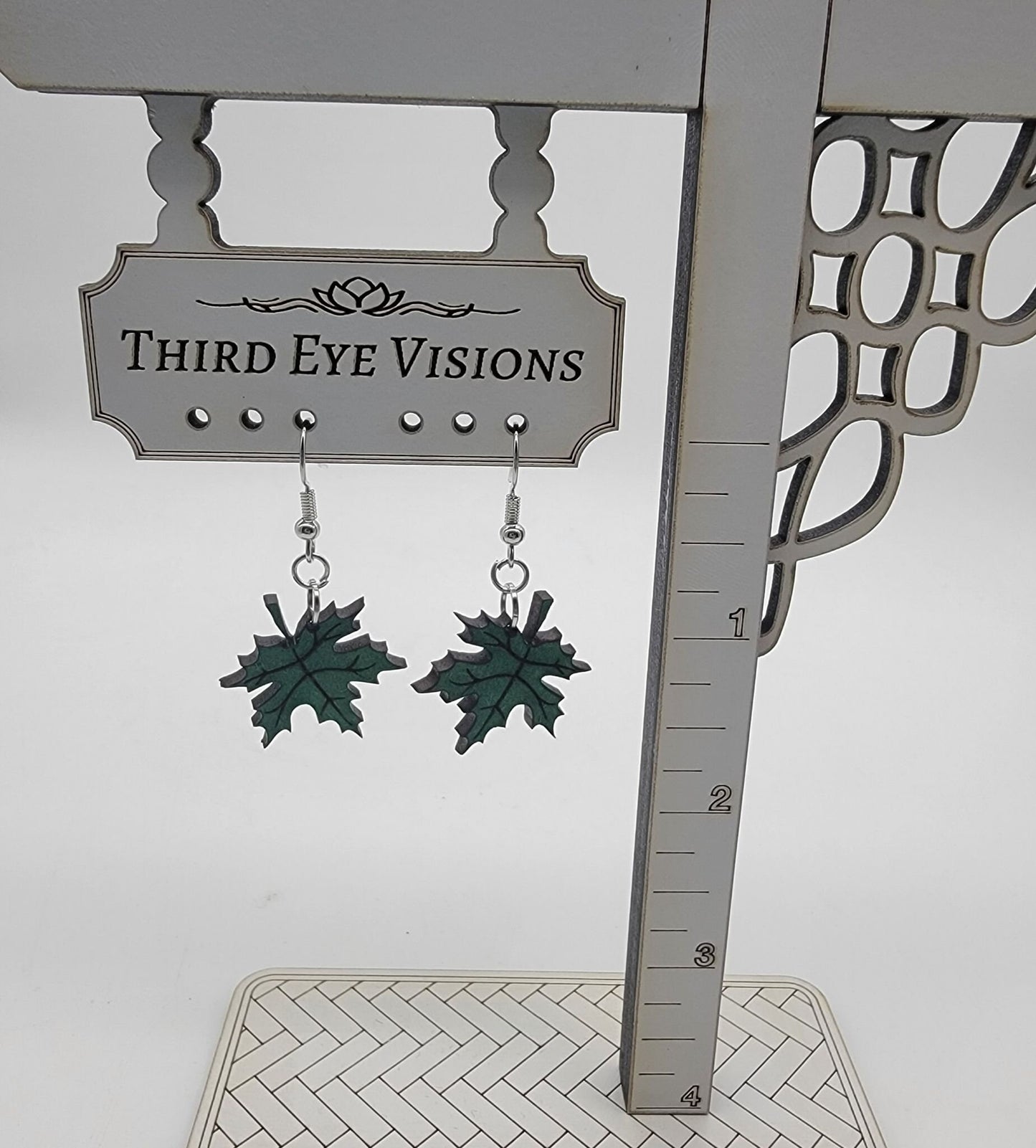Maple Leaf, Green, Dangle Fall Earrings