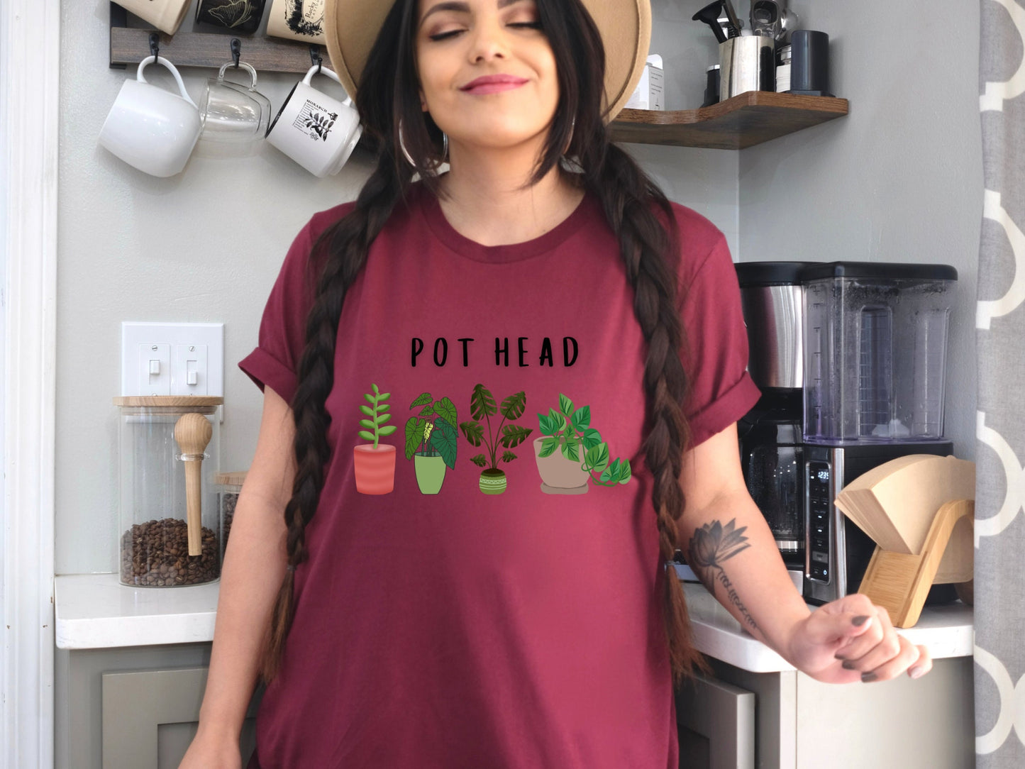 Pot Head T-Shirt - Shirt with plants - Gift for plant lover - Green Thumb Shirt