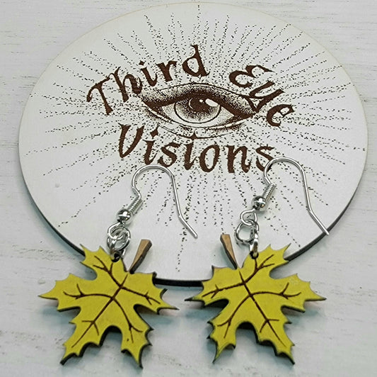 Maple Leaf, Gold, Yellow Dangle Fall Earrings