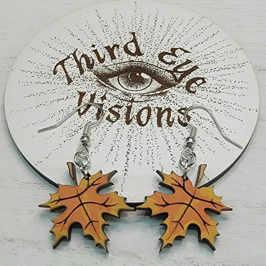 Maple Leaf, Orange and Yellow, Dangle Fall Earrings