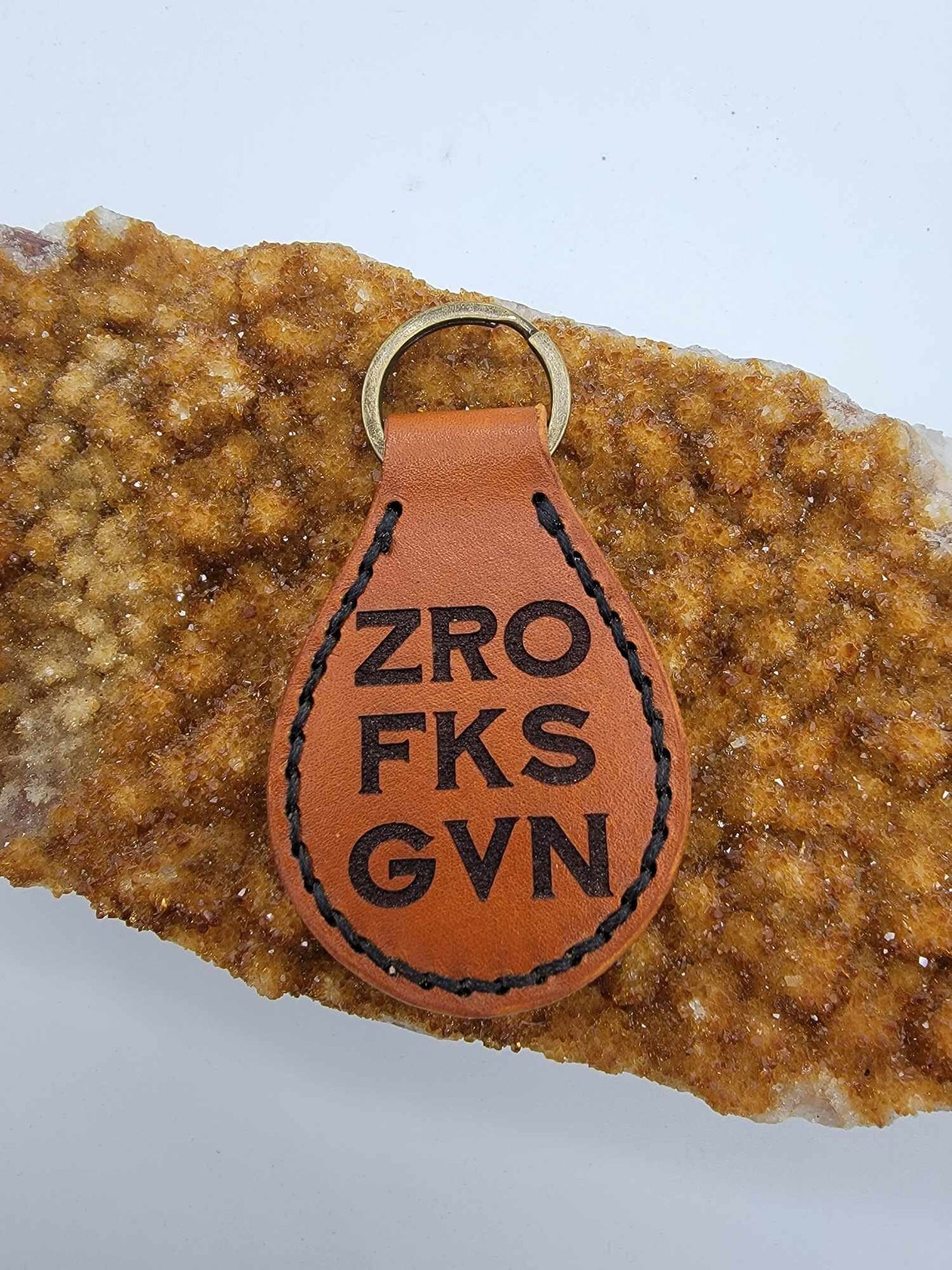 Leather Keychain, ZRO FKS GVN, Funny Gift