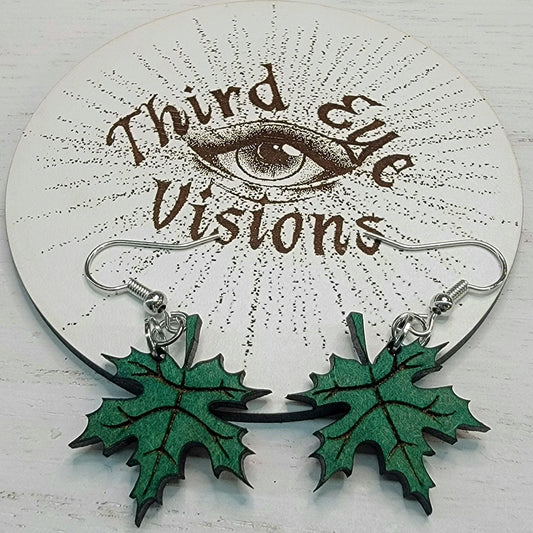 Maple Leaf, Green, Dangle Fall Earrings