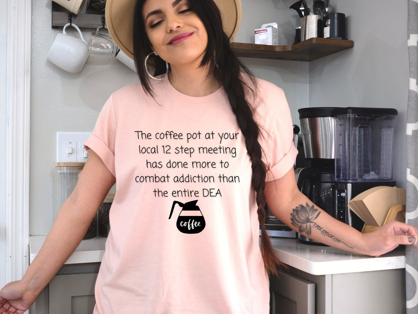 Coffee pot at a 12 step meeting T-shirt - Funny shirts - Recovery shirts - Gift for recovering addicts