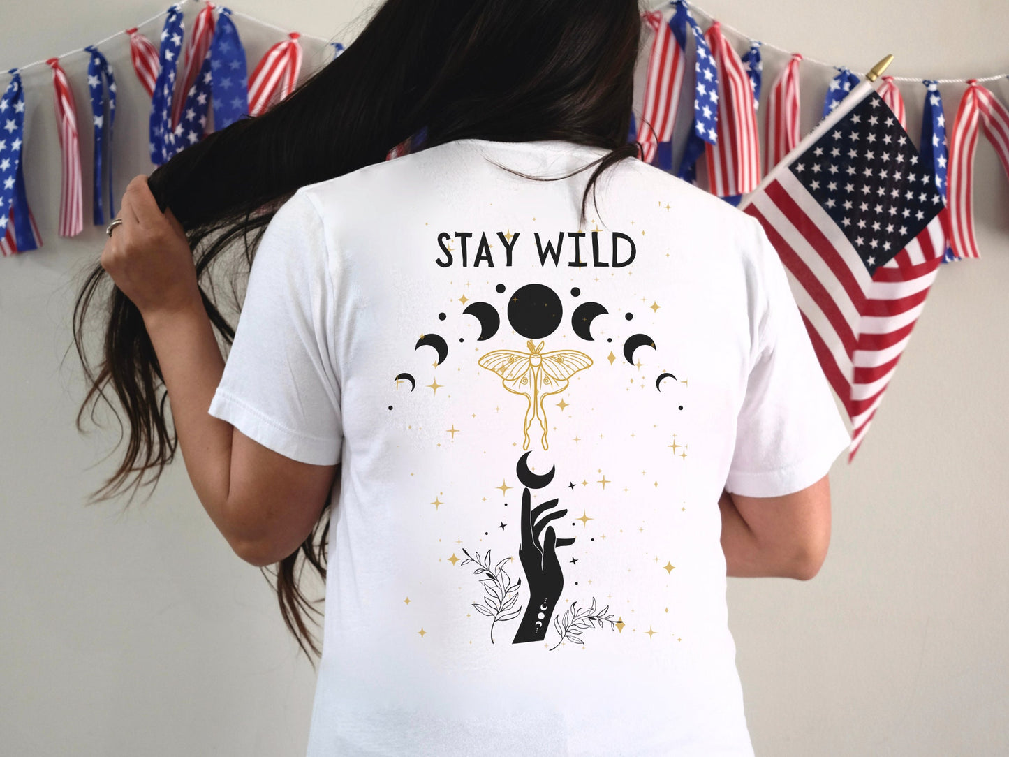 Stay Wild, Moon Child, Moth and Moon, Front and Back T-Shirt