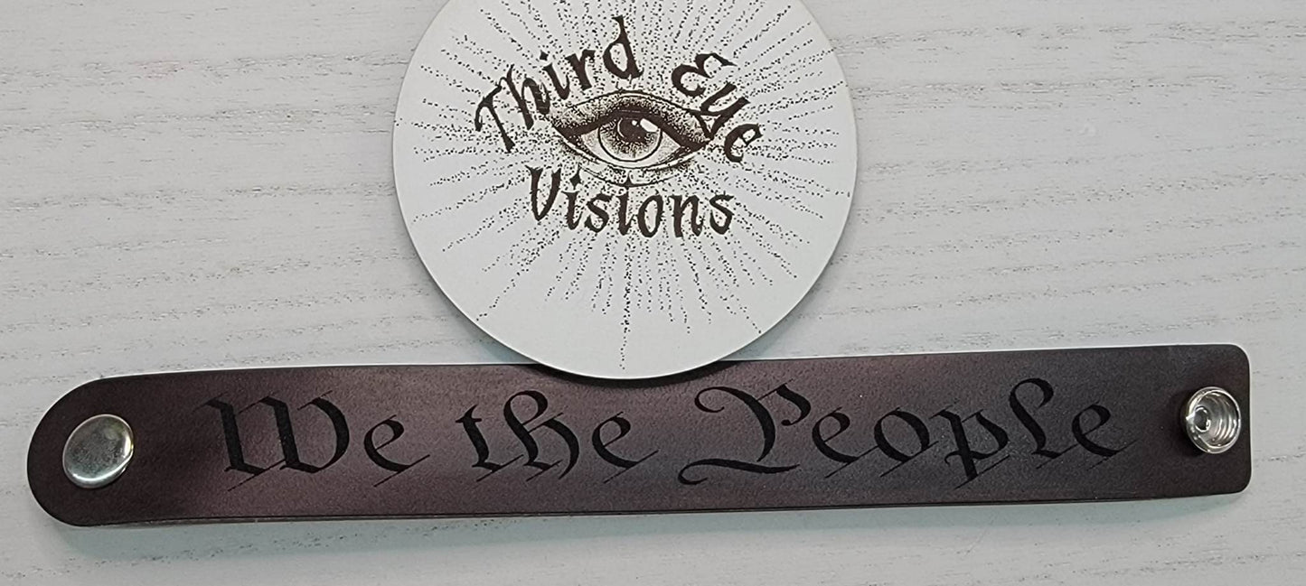 Leather Cuff Bracelet, We The People, handmade jewelry, gift for her, gift for him, patriotic jewelry