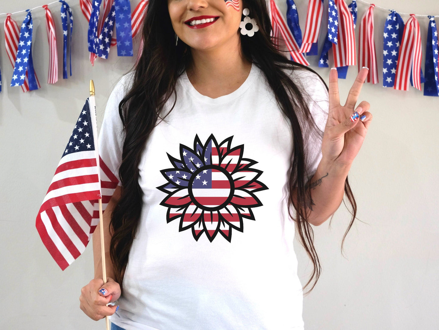 American Flag Flower T-Shirt