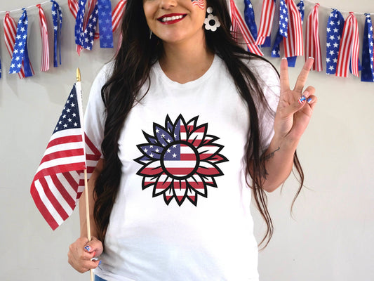 American Flag Flower T-Shirt