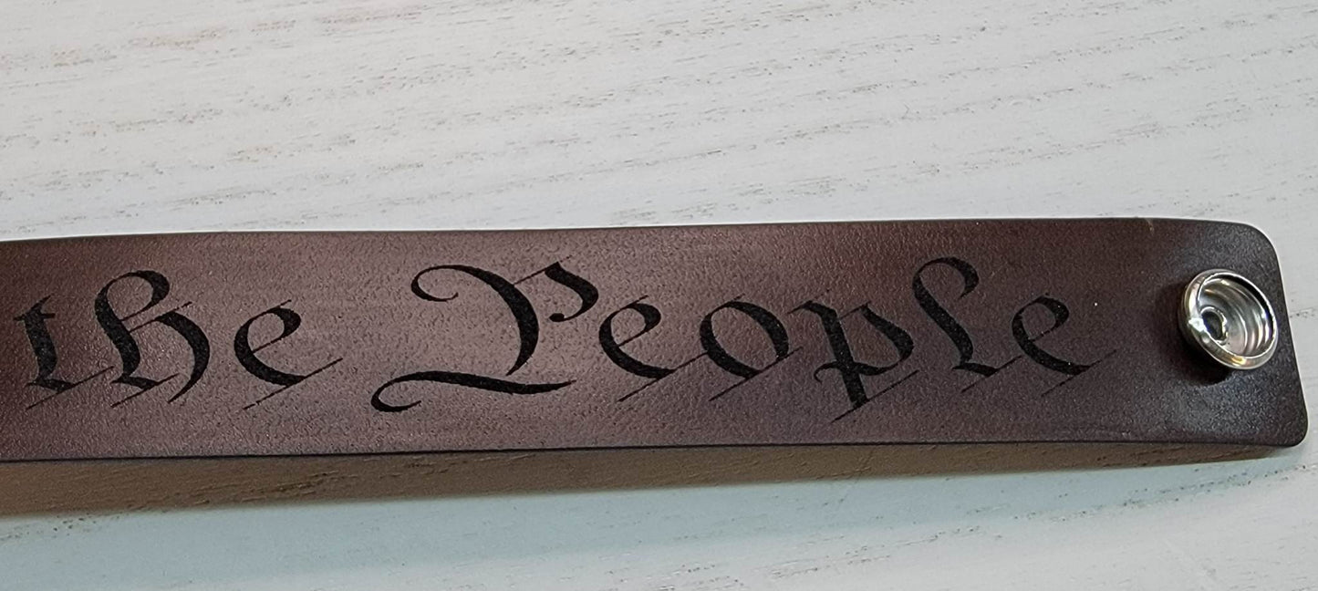 Leather Cuff Bracelet, We The People, handmade jewelry, gift for her, gift for him, patriotic jewelry