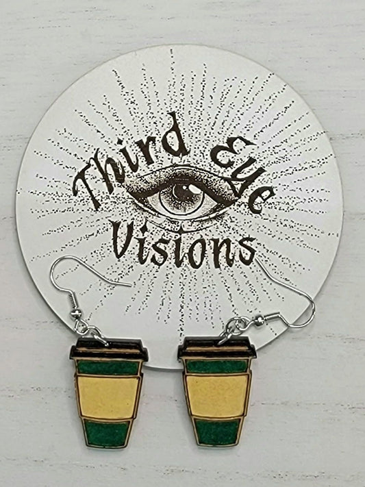 Coffee earrings, Tea earrings, coffee Cup, Dangle Earrings, gift for her, coffee lover, starbucks earrings, handmade jewelry