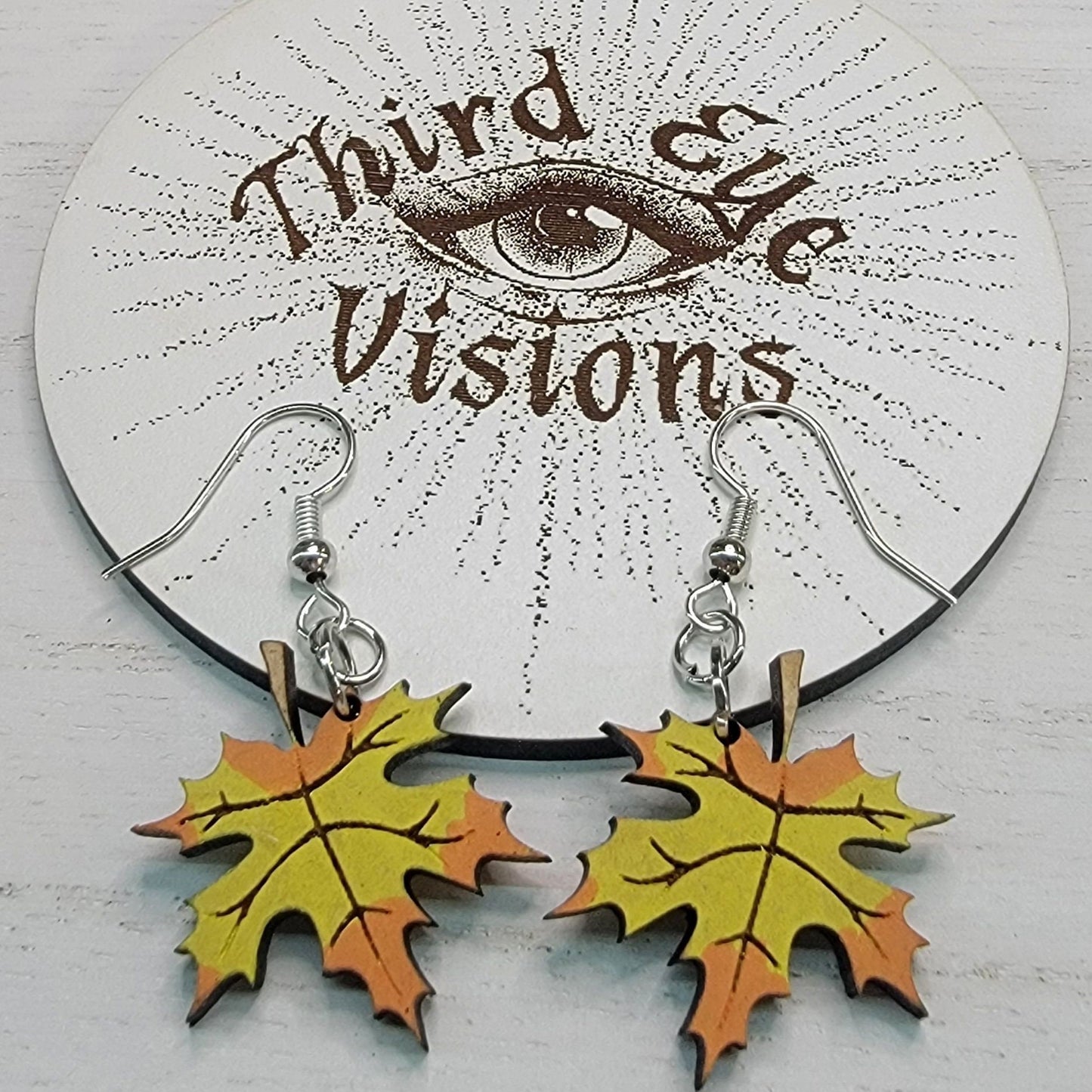 Maple Leaf, Gold, Yellow, Orange, Dangle Fall Earrings