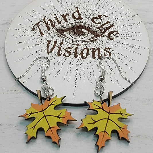 Maple Leaf, Gold, Yellow, Orange, Dangle Fall Earrings