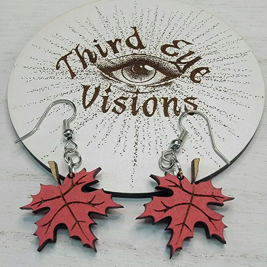 Maple Leaf, Red, Dangle Fall Earrings