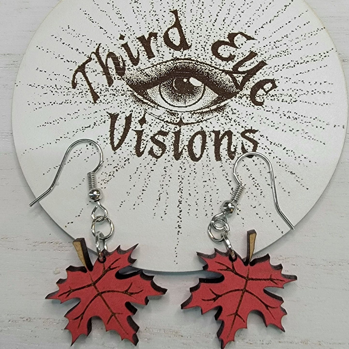 Maple Leaf, Red, Dangle Fall Earrings