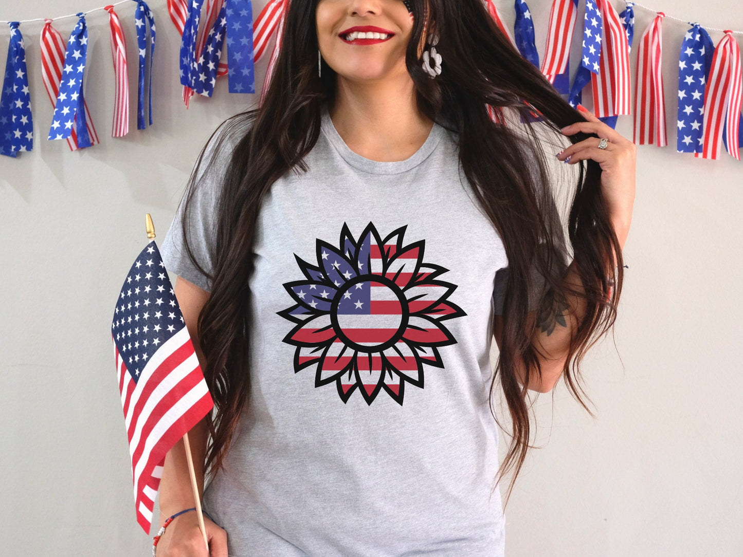American Flag Flower T-Shirt