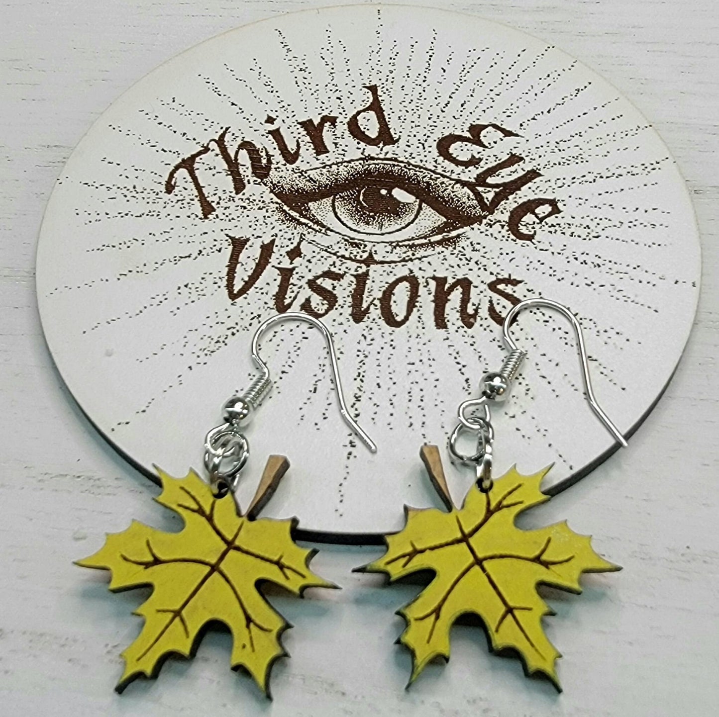 Maple Leaf, Gold, Yellow Dangle Fall Earrings