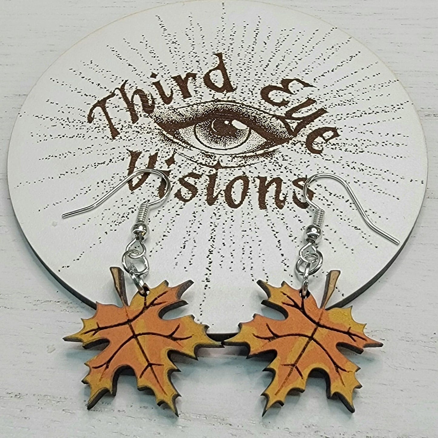 Maple Leaf, Orange and Yellow, Dangle Fall Earrings