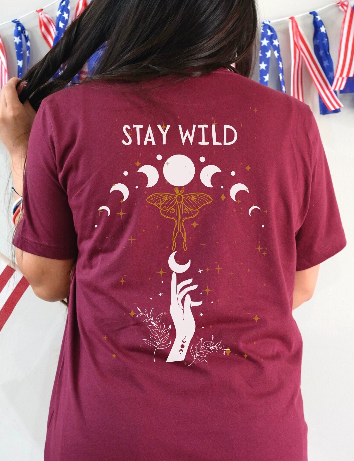 Stay Wild, Moon Child, Moth and Moon, Front and Back T-Shirt